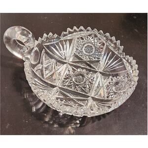 Vintage American Brilliant Cut Crystal‎ Sawtooth Glass Handled Bowl Trinket Dish